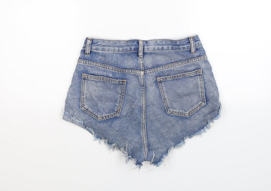 SheIn Womens Blue  Denim Hot Pants Shorts Size XS - Distressed