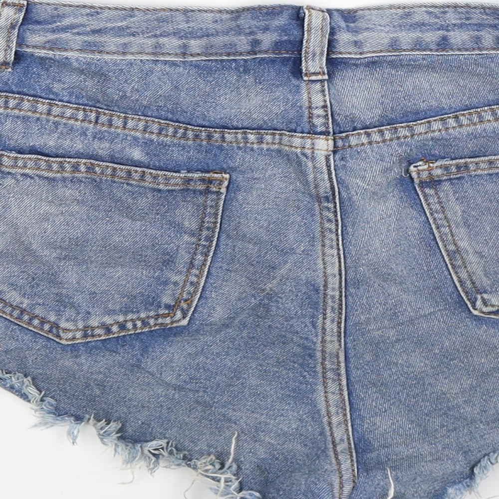 SheIn Womens Blue Denim Hot Pants Shorts Size XS - Distressed