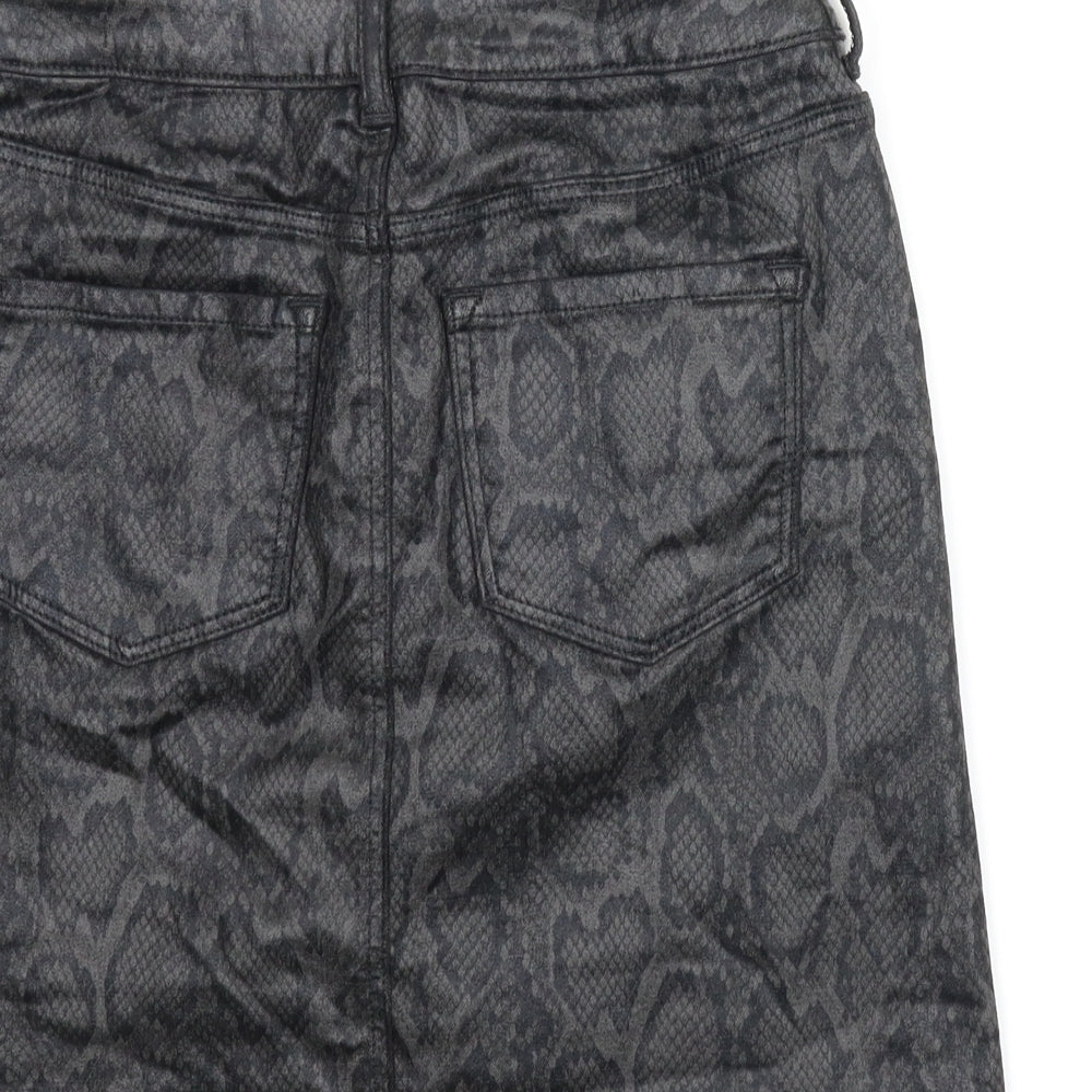 M&S Womens Grey Animal Print  A-Line Skirt Size 8  - Snake print