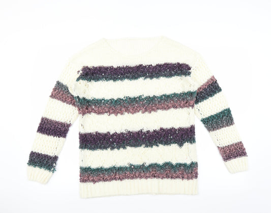 Matalan Womens Ivory Striped Pullover Jumper Size M