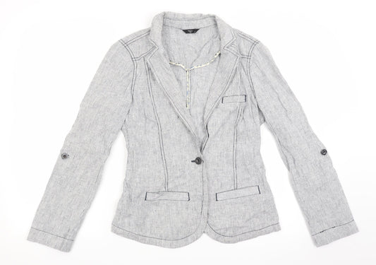 M&Co Womens Grey Striped Jacket Coat Size 8