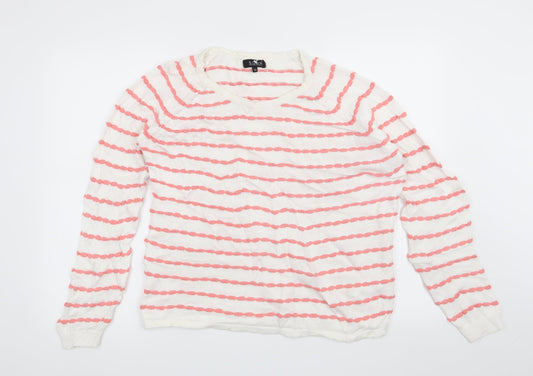 Soon Womens White Striped Pullover Jumper Size 14