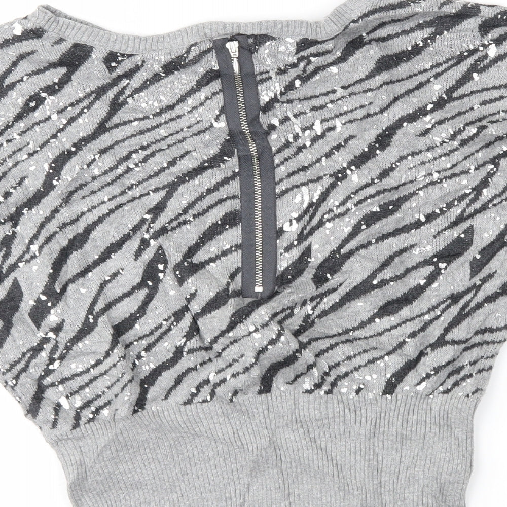 girls limited Girls Grey Animal Print Pullover Jumper Size 5-6 Years
