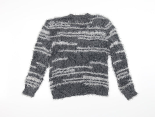 Afibel Womens Grey Striped Pullover Jumper Size 10