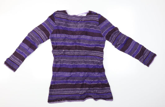 M&Co Womens Purple Striped Pullover Jumper Size L
