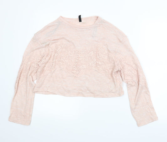 Divided Womens Pink Floral Pullover Jumper Size S - Cropped