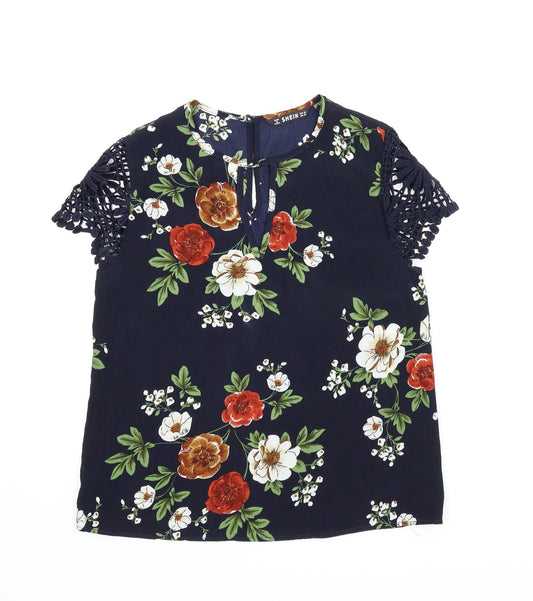 SHEIN Womens Blue Floral Basic Blouse Size XS