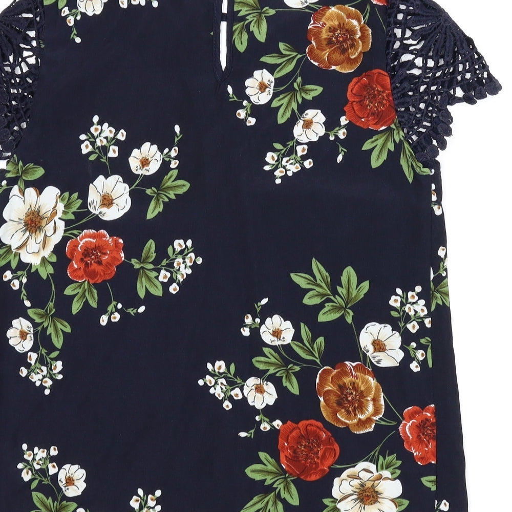 SheIn Womens Blue Floral Basic Blouse Size XS