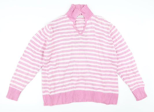 EWM Womens Pink Striped Pullover Jumper Size L