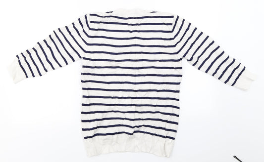 Mudflower Womens White Striped Pullover Jumper Size S