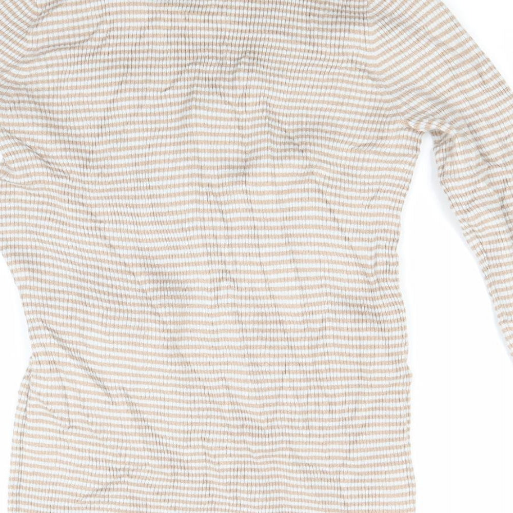 Pieces Womens Beige Striped Knit Pullover Jumper Size M