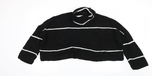 Boohoo Womens Black Striped Pullover Jumper Size M