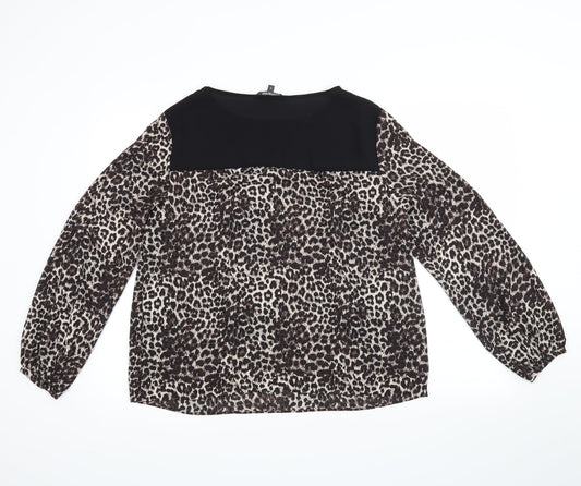 bonmarche Womens Black Animal Print Basic Blouse Size 14 - leopard print, lace