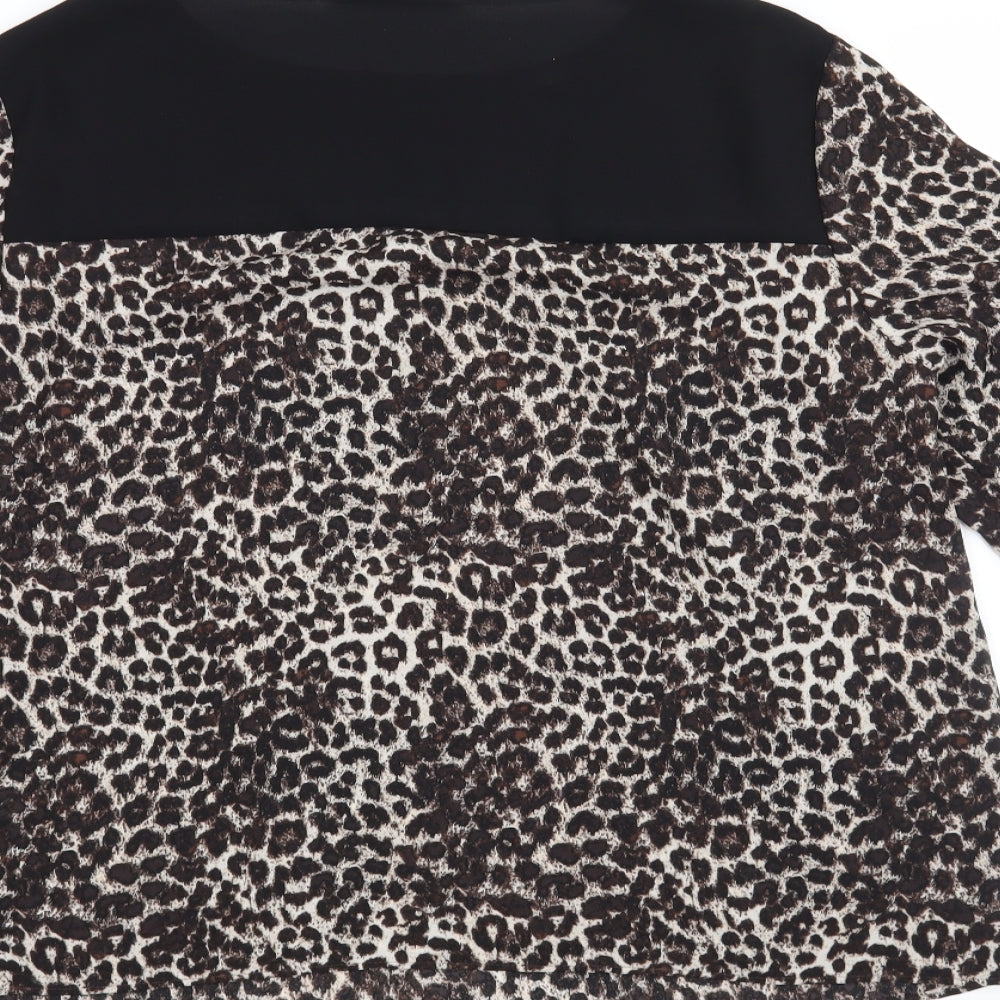 bonmarche Womens Black Animal Print Basic Blouse Size 14 - leopard print, lace