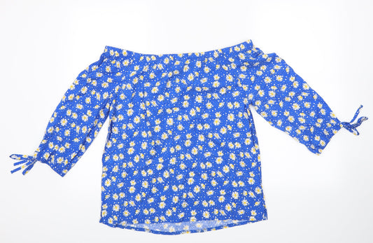 George Womens Blue Floral Basic Blouse Size 8