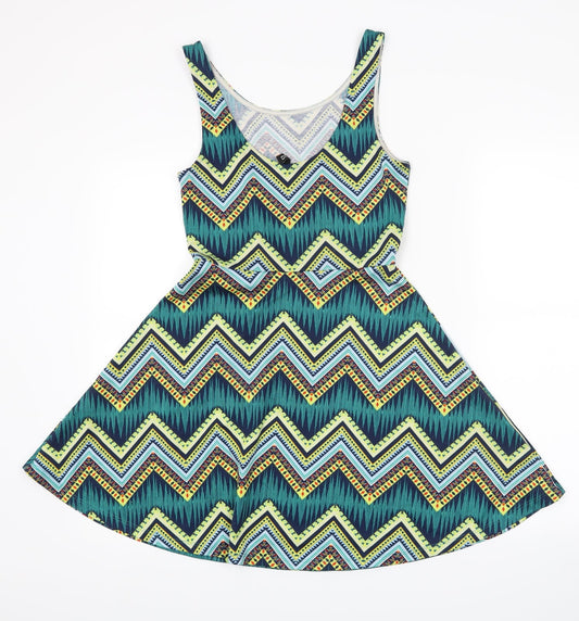 H&M Womens Blue Geometric Tank Dress Size 8