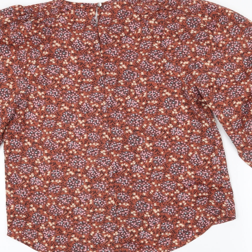 George Womens Orange Floral Basic Blouse Size 8
