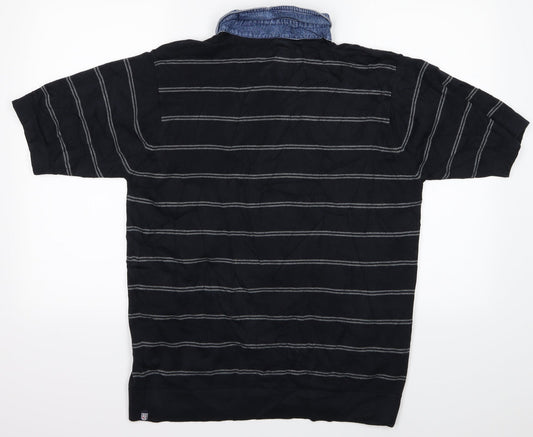 M&S Mens Blue Striped Polo Size M