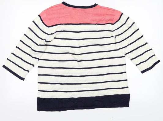 Mudflower Womens White Striped Pullover Jumper Size L - Flowers