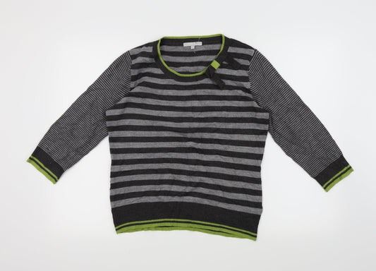 Per Una Womens Grey Striped Pullover Jumper Size 12