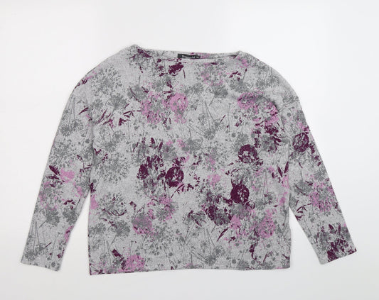 Bonmarché Womens Grey Floral Knit Pullover Jumper Size 10
