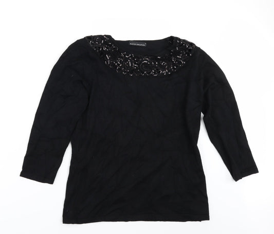 David Emanuel Womens Black Pullover Jumper Size S - sequin