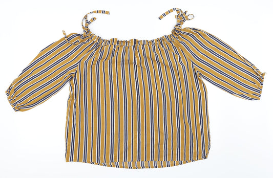 Matalan Womens Yellow Striped Basic Blouse Size 14