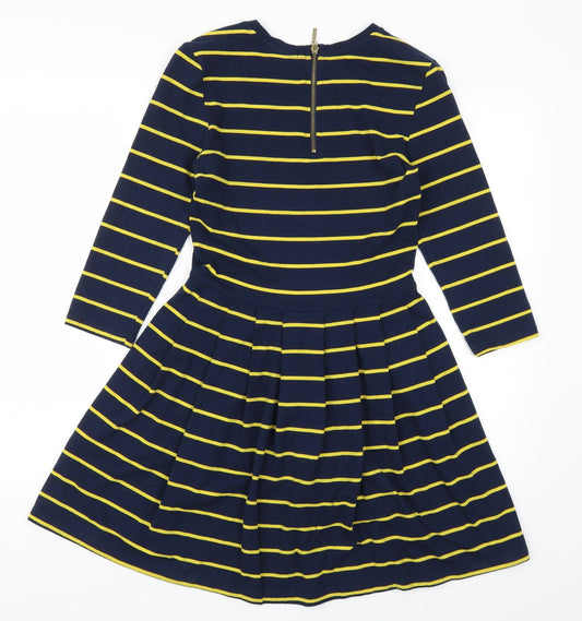FOREVER 21 Womens Blue Striped Skater Dress Size S - Yellow Stripes