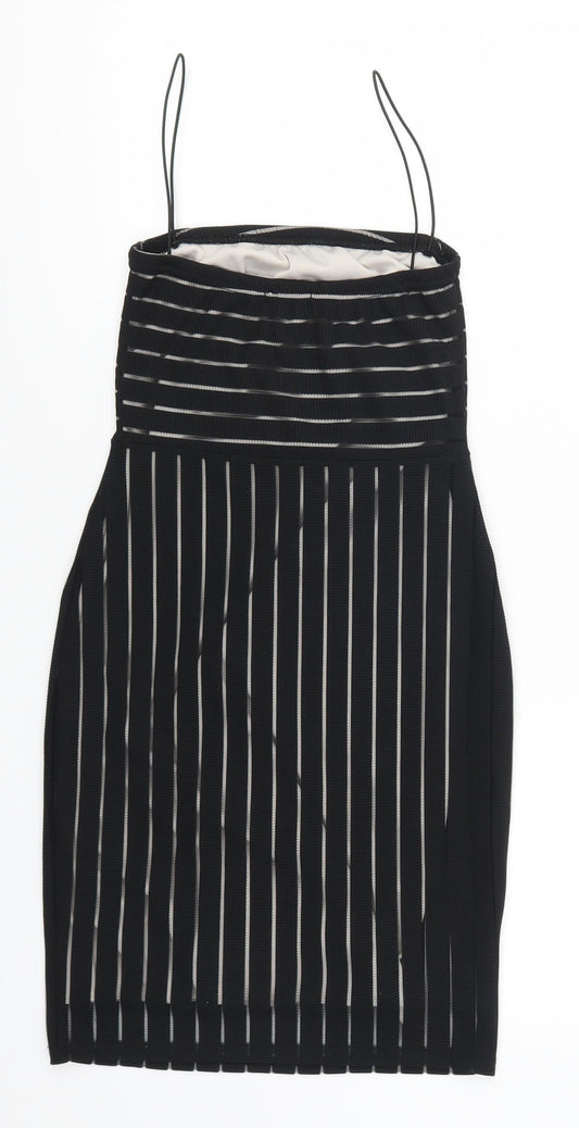 Pretty Little Thing Womens Black Striped Mini Size 8