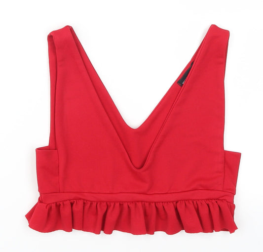 PRETTYLITTLETHING Womens Red Cropped Tank Size 8