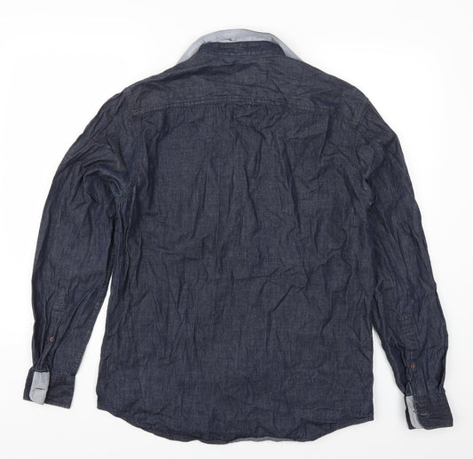 Trait Mens Blue Denim Button-Up Size M
