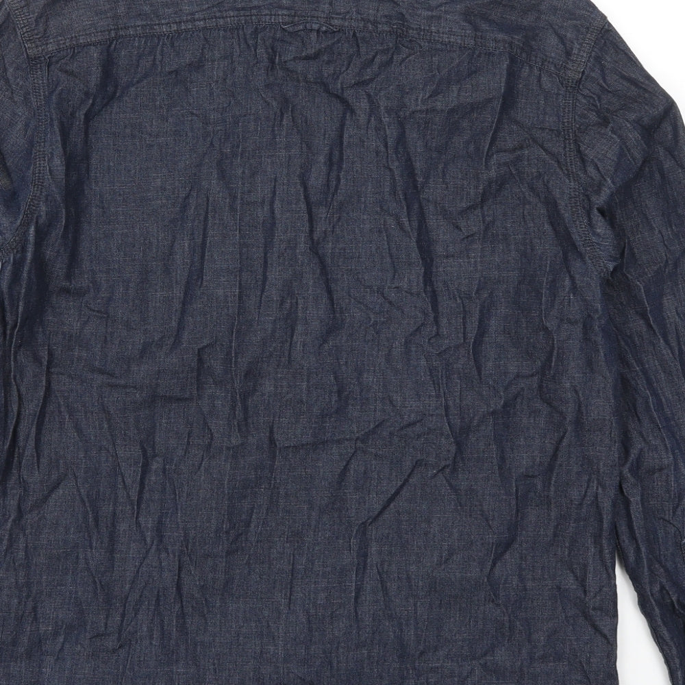 Mens UK Size M Trait Blue Button-Up Long Sleeve Casual Shirt