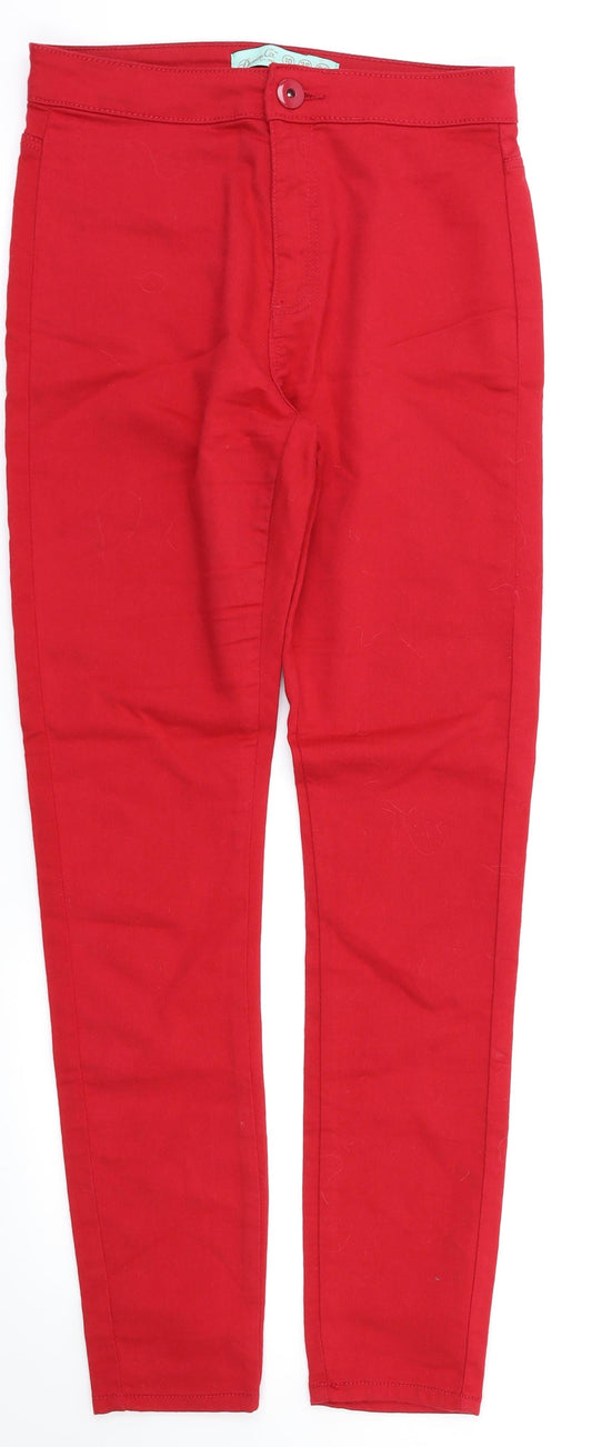 Denim & Co. Womens Red Houndstooth Skinny Jeans Size 10 L29 in