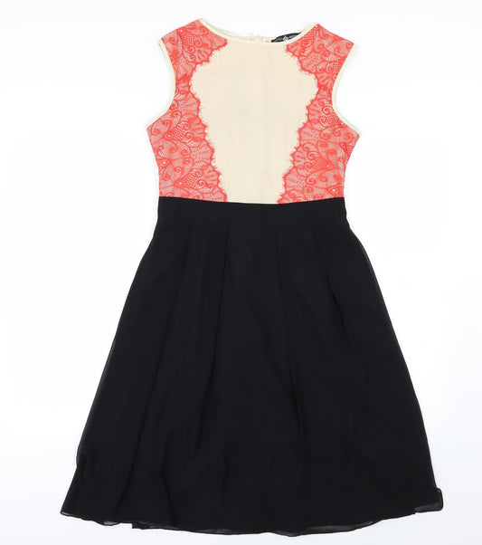 Little Mistress Womens Black Floral Chiffon A-Line Size 10