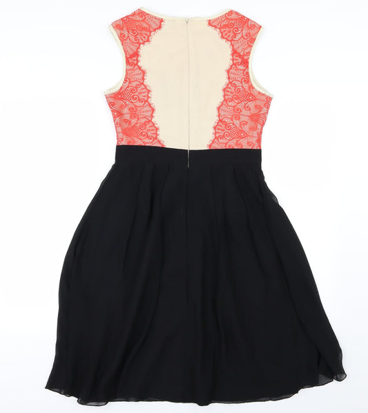 Little Mistress Womens Black Floral Chiffon A-Line Size 10