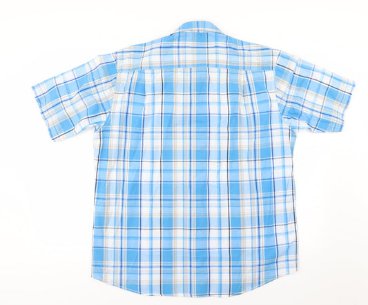 Mens UK Size L EWM Blue Button-Up Short Sleeve Casual Shirt