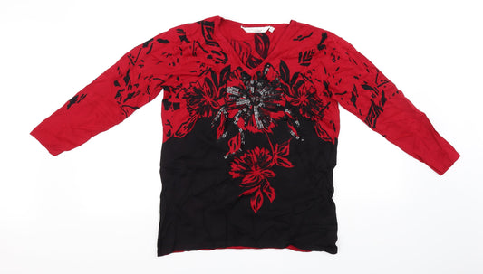 EWM Womens Red Floral Pullover Jumper Size M
