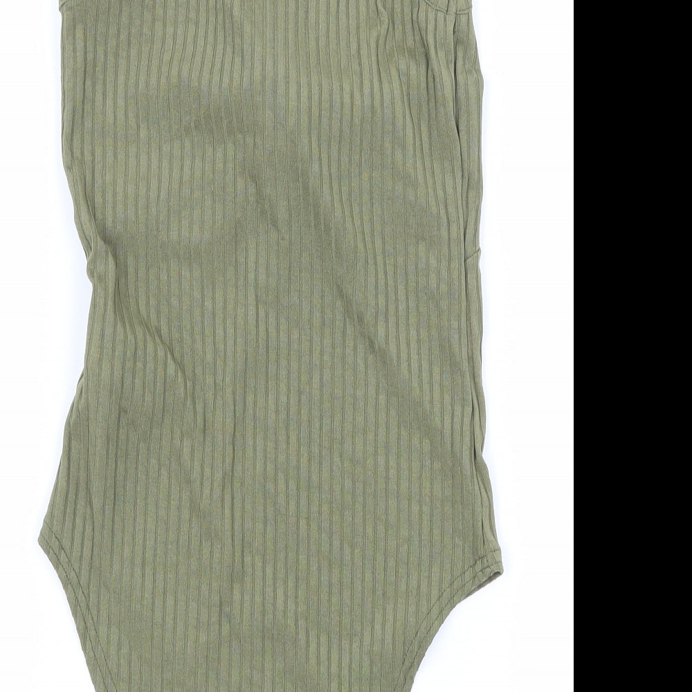 New Look Womens Green Jersey Bodysuit One-Piece Size 6 - Ribbed Knot Detail