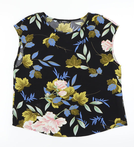 SHEIN Womens Black Floral Basic Blouse Size XS