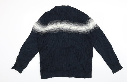 Marks and Spencer Mens Blue Striped Pullover Jumper Size L