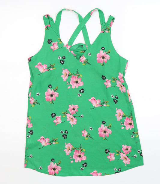 F&F Womens Green Floral Basic Tank Size 6