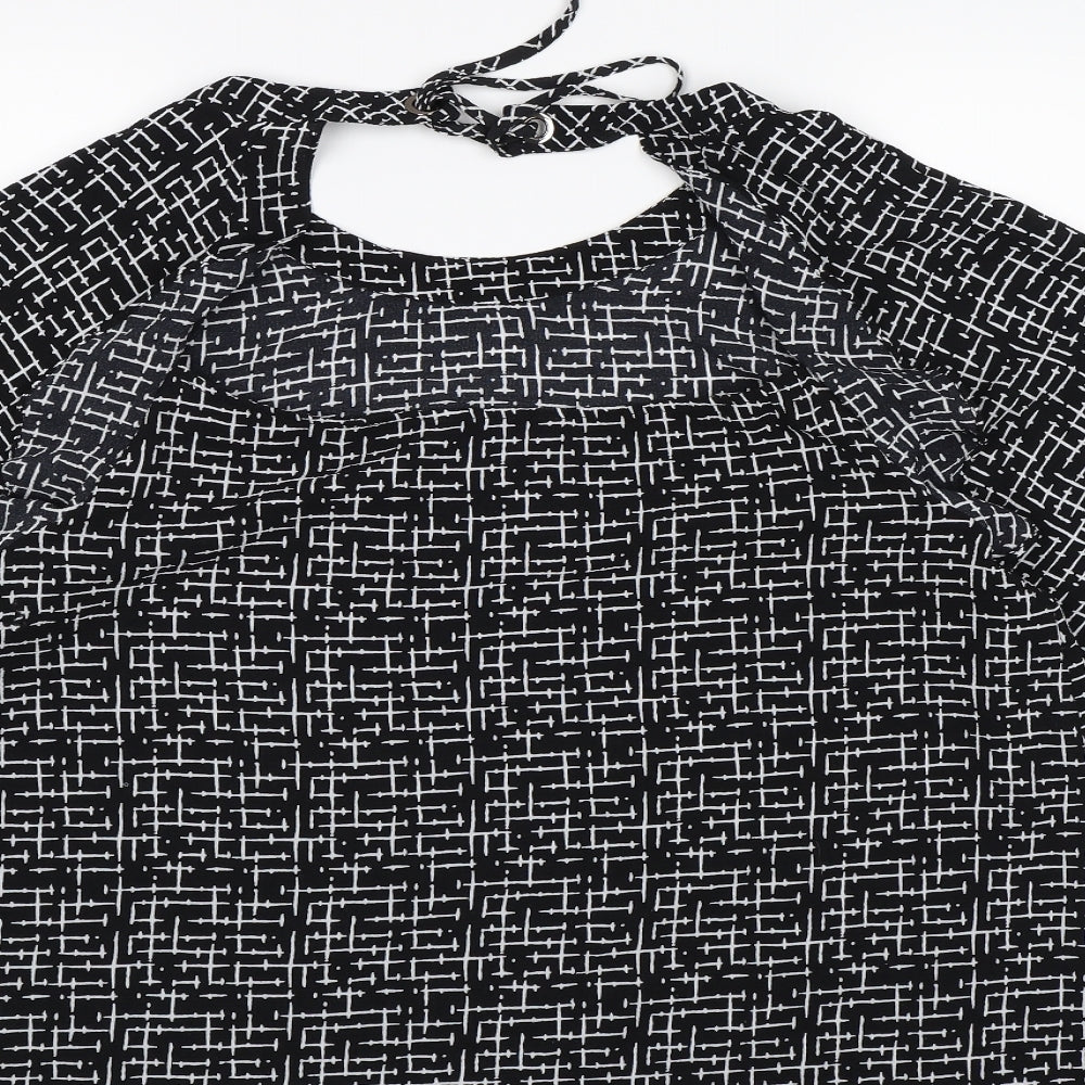 Nutmeg Womens Black Check Chiffon Basic Blouse Size 14