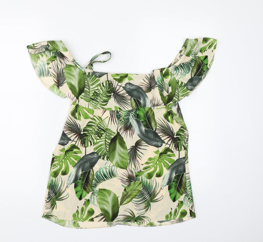 George Womens Green Floral Chiffon Basic Blouse Size 8