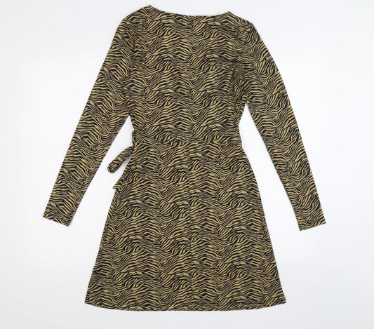 Miss Selfridge Womens Brown Animal Print Wrap Dress Size 6 - zebra print