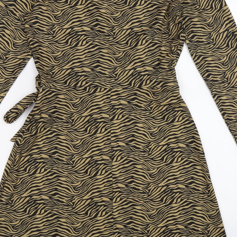 Miss Selfridge Womens Brown Animal Print Wrap Dress Size 6 - zebra print