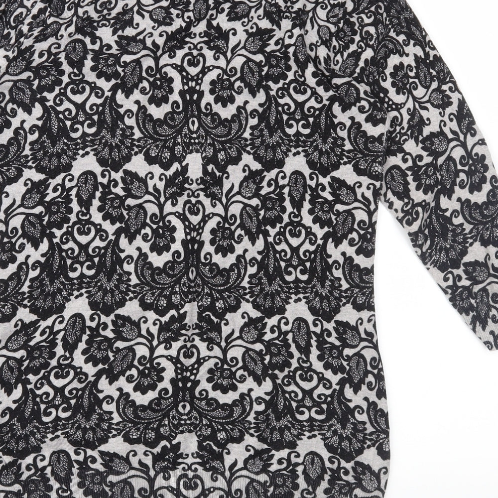Warehouse Womens Grey Floral Knit Cardigan Jumper Size 10