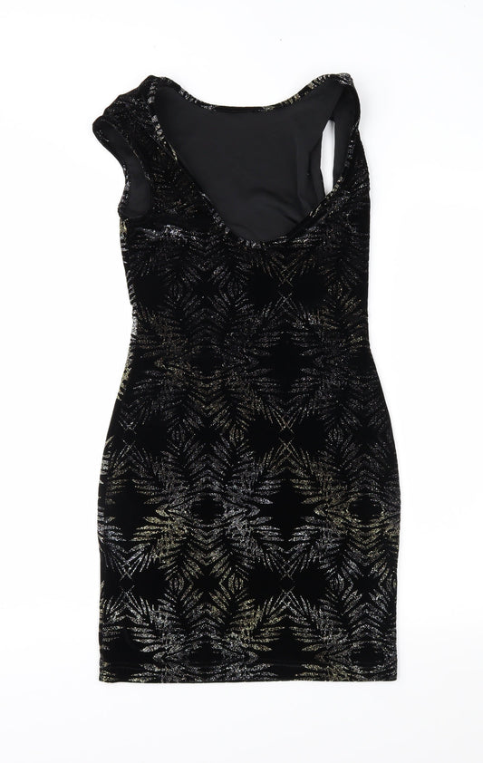 Topshop Womens Black Geometric Velour Sheath Size 8