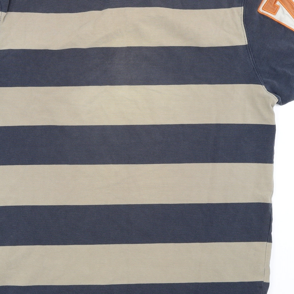L.Brador Mens Blue Striped Polo Size M