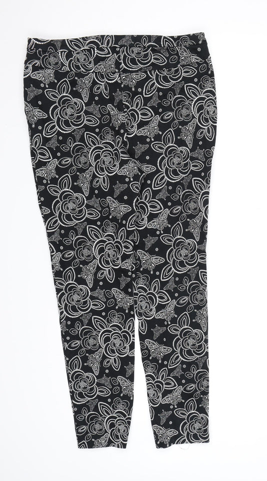 TU Womens Black Floral Trousers Size 10 L26 in