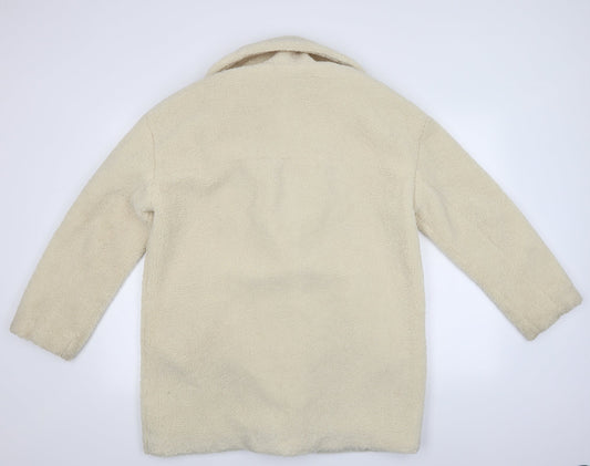 H&M Womens White Windbreaker Coat Size S - Sheep Skin Look